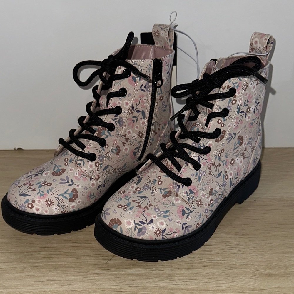 Art Class Floral Print Kids Boots with Black Accents